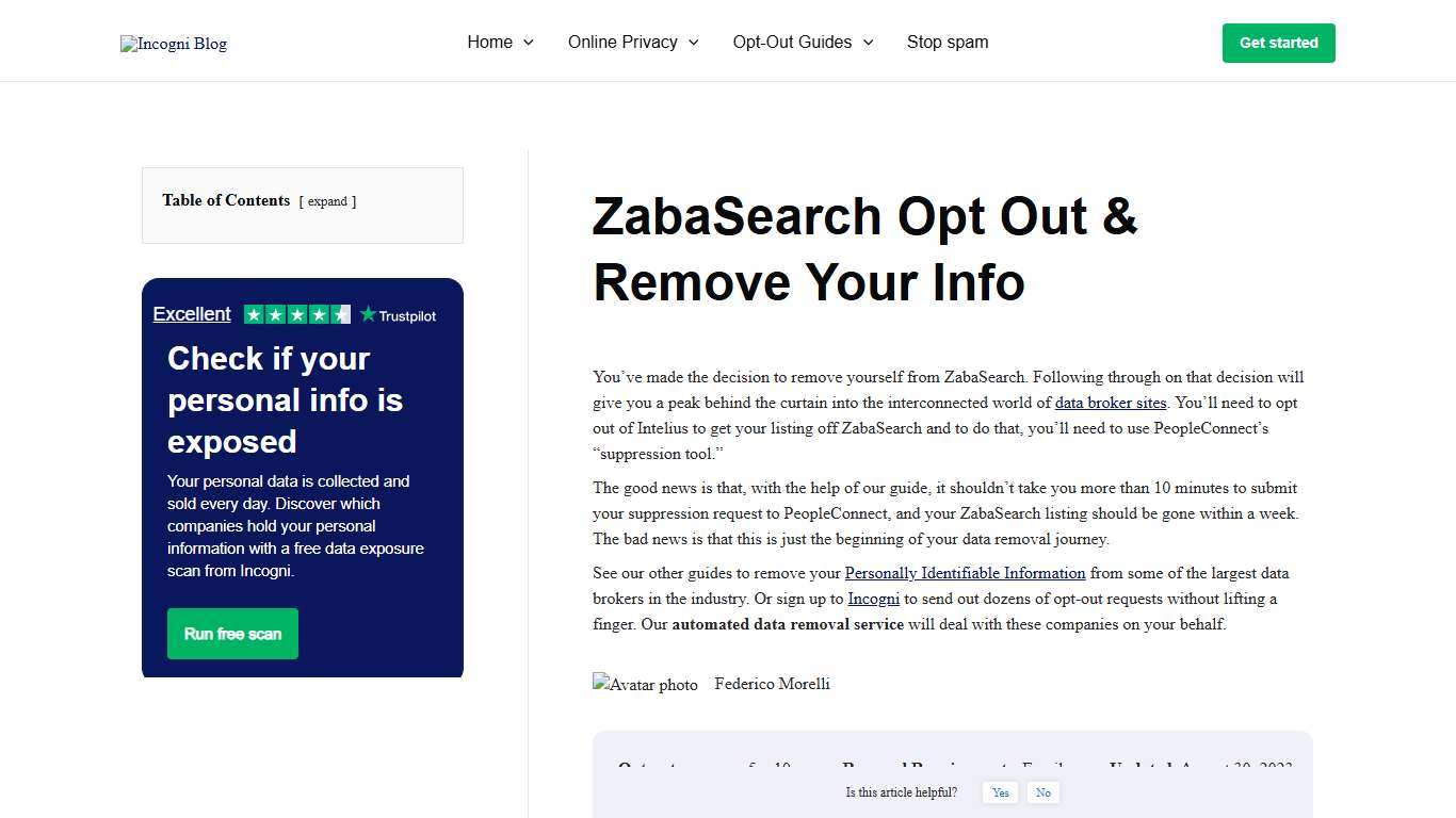 ZabaSearch Opt Out & Remove Your Info [2026] | Incogni